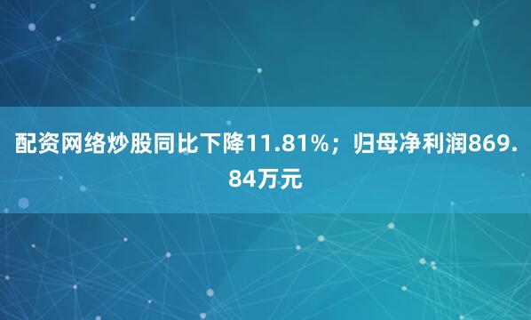 配资网络炒股同比下降11.81%；归母净利润869.84万元